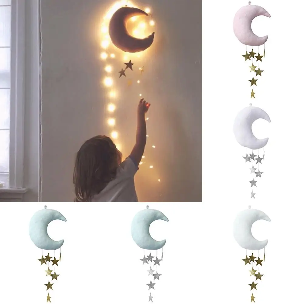 

1pc Wall Backdrop Children Room Hanging Moon Stars Stuffed Decor for Baby Bedroom