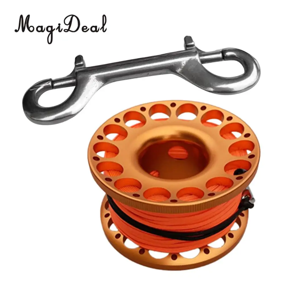 High Visibility Scuba Diving Aluminum Alloy Finger Reel Spool with 15m Line Bolt Snap for Swimming Diving Equipment Accessories