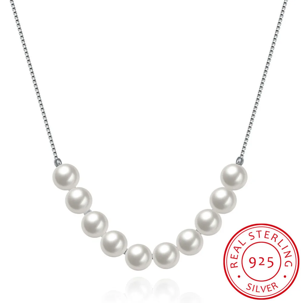 

There is silver certificate!Real Pure 100% 925 Sterling Silver necklace For Women pearl necklaces pendants choker femme N083