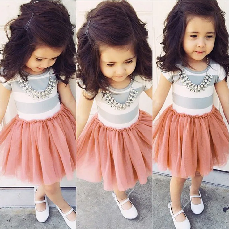 Sweet Toddler Kids Baby Girls Outfits Floral Embroidery Stripe Party Dresses
