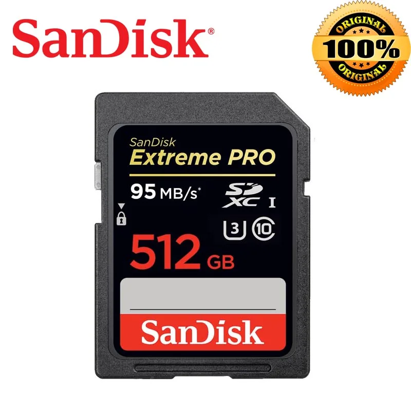 Карта памяти SanDisk 128gb Extreme Pro SDHC/SDXC, sd-карта до 95 МБ/с./с, 32 ГБ, 64 ГБ, 512 ГБ, 256 ГБ, класс 10, U3, UHS-I, 4K для DSLR камеры - Емкость: 512 ГБ