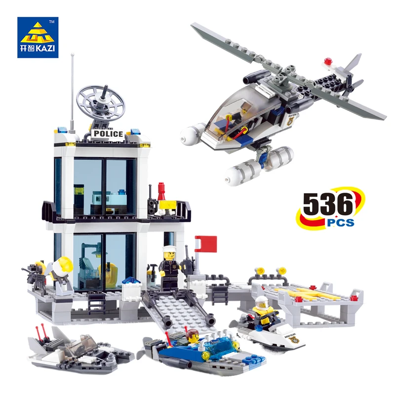 

KAZI Police Station Building Blocks Sets Helicopter Speedboat Bricks Model Brinquedos Gift Toys for Children 6+ Ages 536pcs 6726