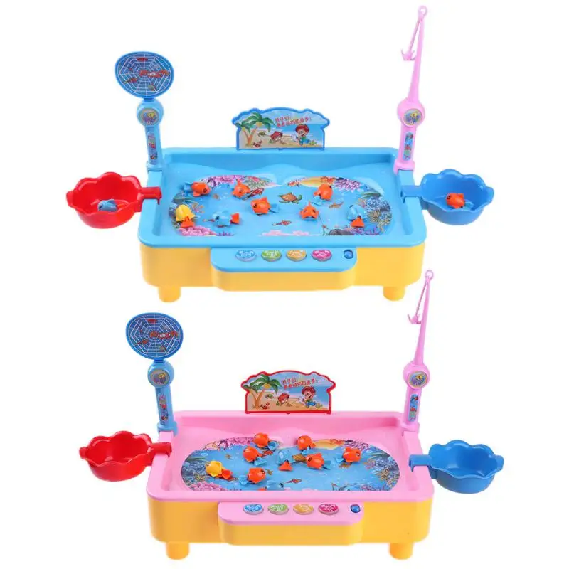 Electric Music Summer Water Fishing Toys with Rod Net Rotation Magnetic Fishing Toy For Kids Puzzle