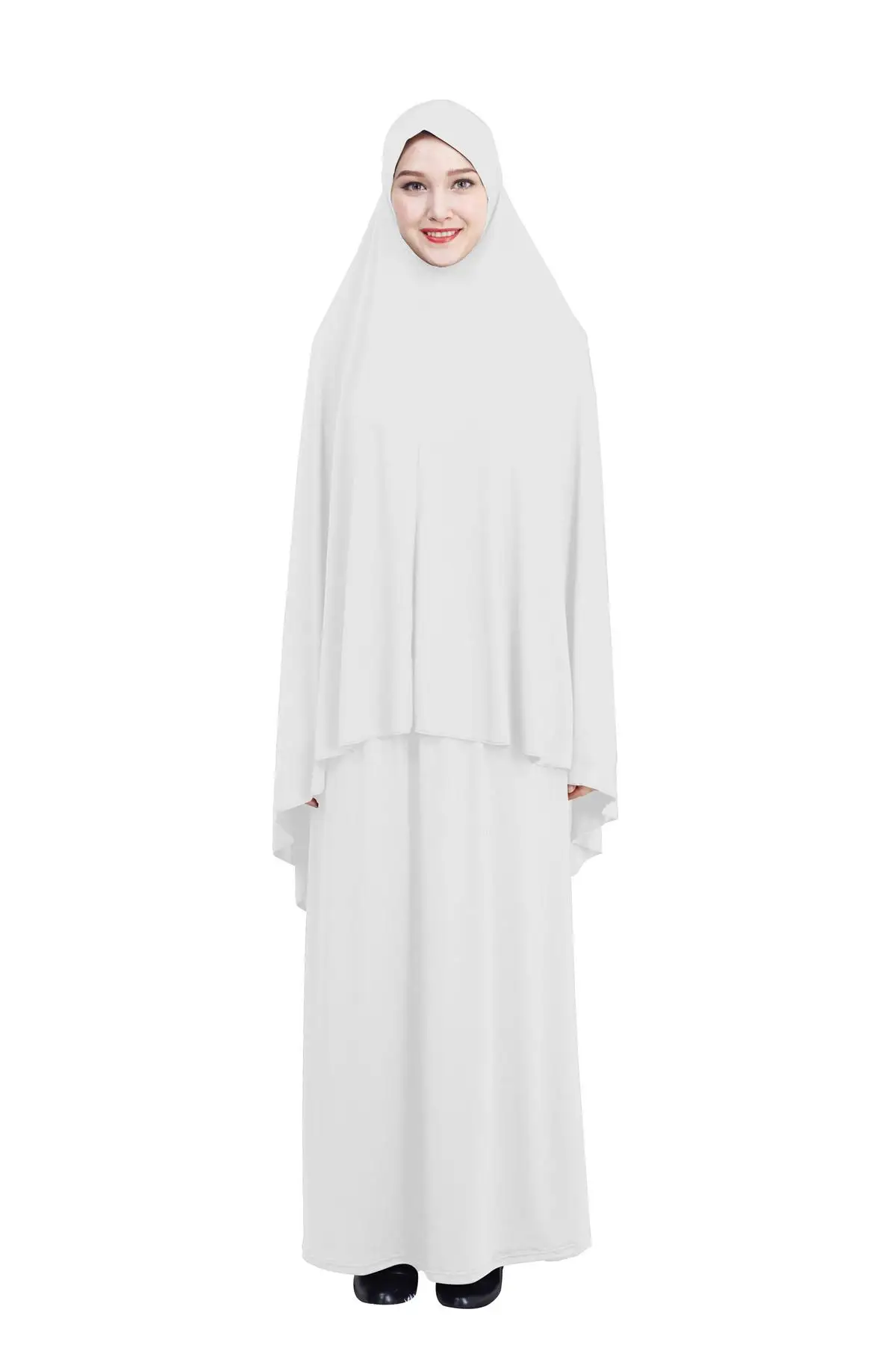 Женский комплект одежды для молитвы, мусульманский абайя джилбаб, длинное платье, арабский хиджаб, шарф, исламский Рамадан, верхний слой, полное покрытие, служба поклонения, Ближний Восток - Цвет: Белый