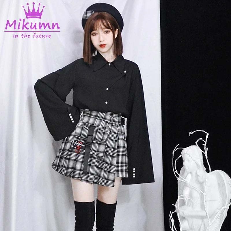 Белый черный Винтаж Лолита с длинным рукавом шифон рубашки Harajuku панк для женщин элегантные Blusas женский Готический блузка