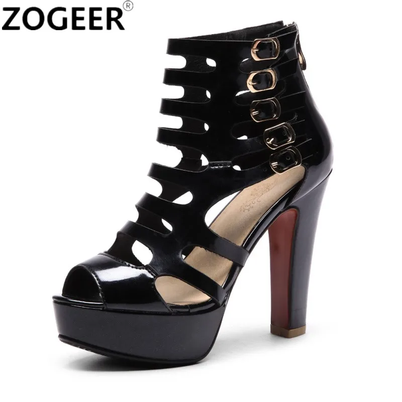 

Hot 2018 New Summer Gladiator Sandal Fashion High Heels Platform Sandals Women Sexy Cut-outs Black Brown Ladies Ankle Boots
