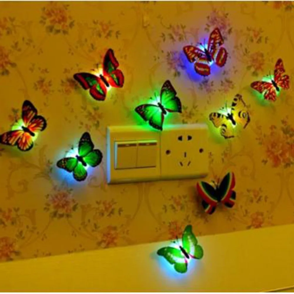 Creative Colorful LED Butterfly Night Light 3D Stereo Simulation Wall Stickers Decoration Lamp | Лампы и освещение