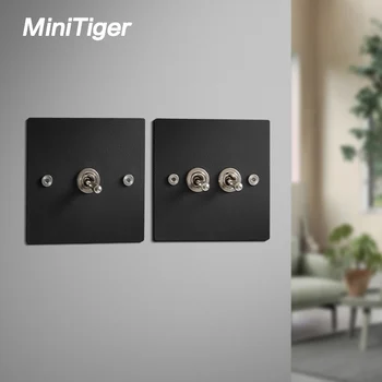 

Minitiger 1/2/3 Gang 1 Way / 2 Way 86 Type Nordic style home wall socket panel porous wrought iron lever leather switch