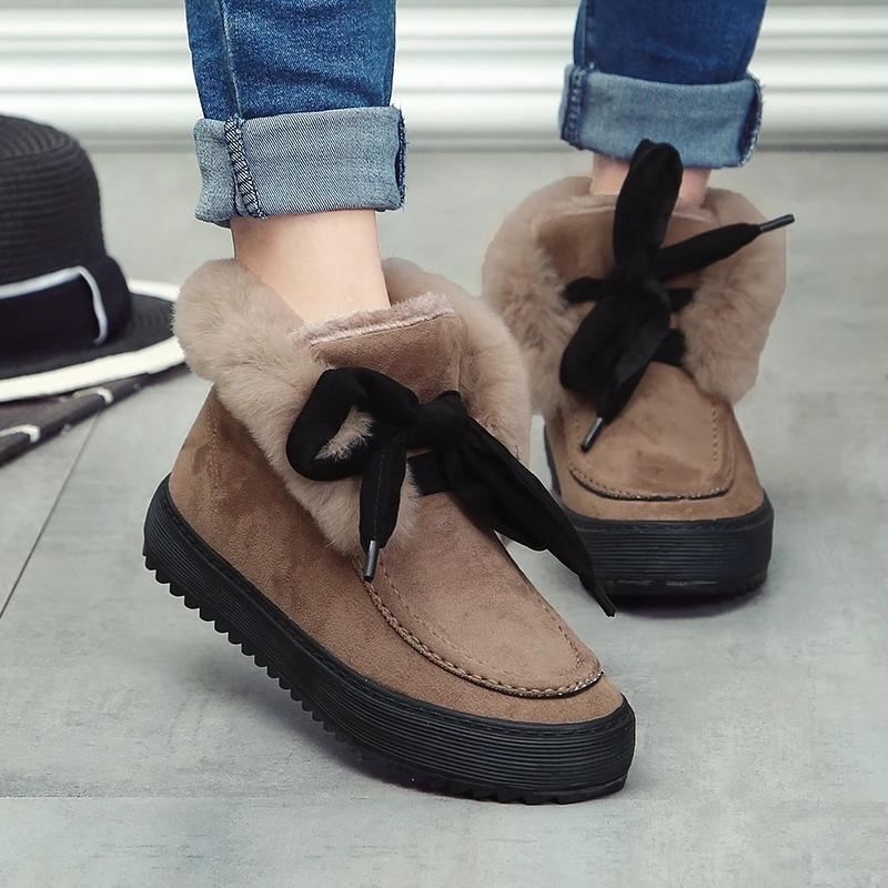 

Women Snow Boots bow 2018 New Lady Snow Boots Short Faux Suede Leather Winter Warm Boots Warm velvet cotton winter shoes 9h05