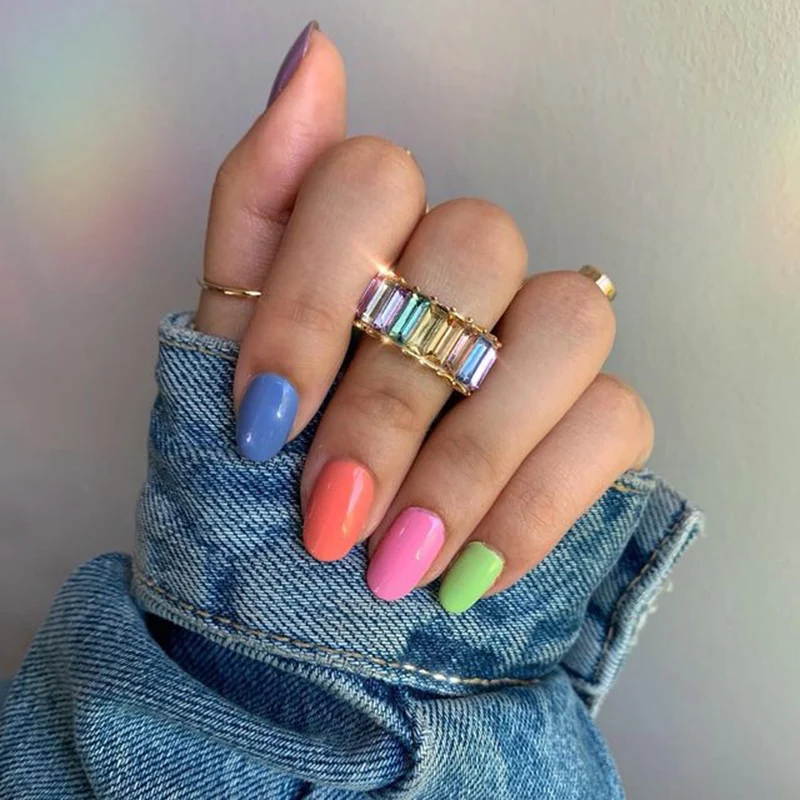 

JUJIA Rainbow ring baguette cubic zirconia cz Gold filled engagement band ring for women bohemian jewelry
