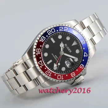 

Sportlich 43mm Bliger polished case black dial white marks sapphire glass GMT Automatic movement Men's Watch