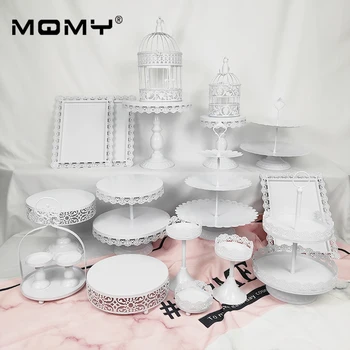 

19 Pcs Cupcake Set Accessory Tray Metal Wholesale White Pink Vintage Birdcage 2 Tier Wedding Cake Stand