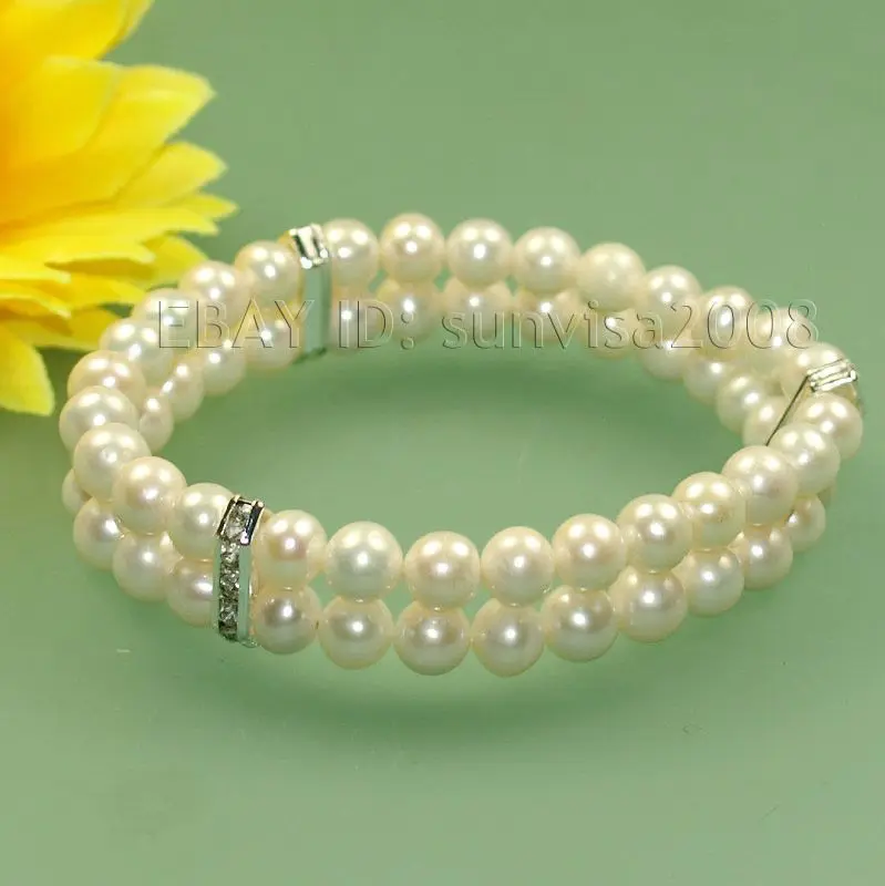 

shippings032 2 Rows AA 7-8mm Pink Black White Natural Freshwater Akoya Pearl Bracelets 5.25
