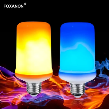 

Foxanon E27 SMD 2835 LED Flame Effect Fire Light Bulbs 9W Creative Lights Blue Flickering Emulation Atmosphere Decorative Lamp