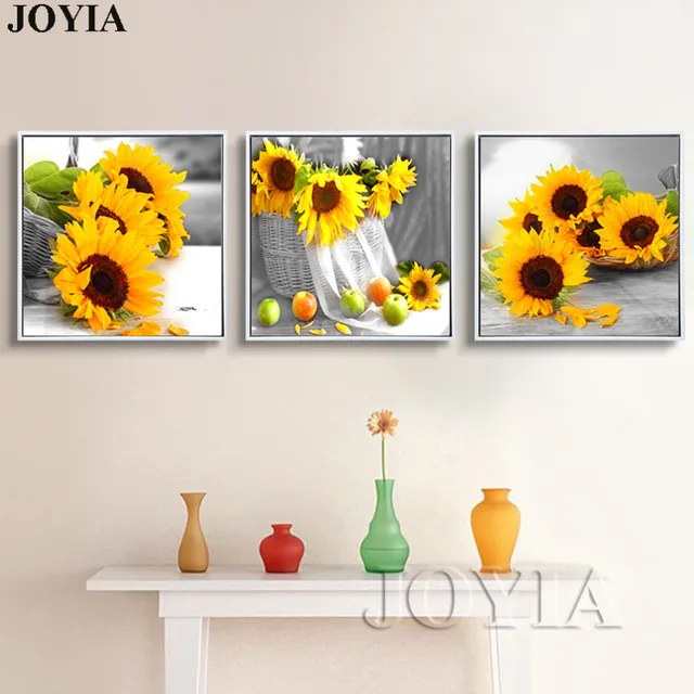 modern home decor wall paintings set yellow sunflower on desk floral