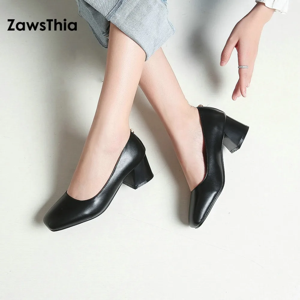 ZawsThia/Новинка весны 2019 офисные туфли лодочки из искусственной кожи на высоком