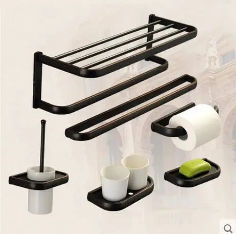 Luxury Copper bathroom accessories black oil brushed towel bar glass shelf toilet brush holders wall mount bath hardware set