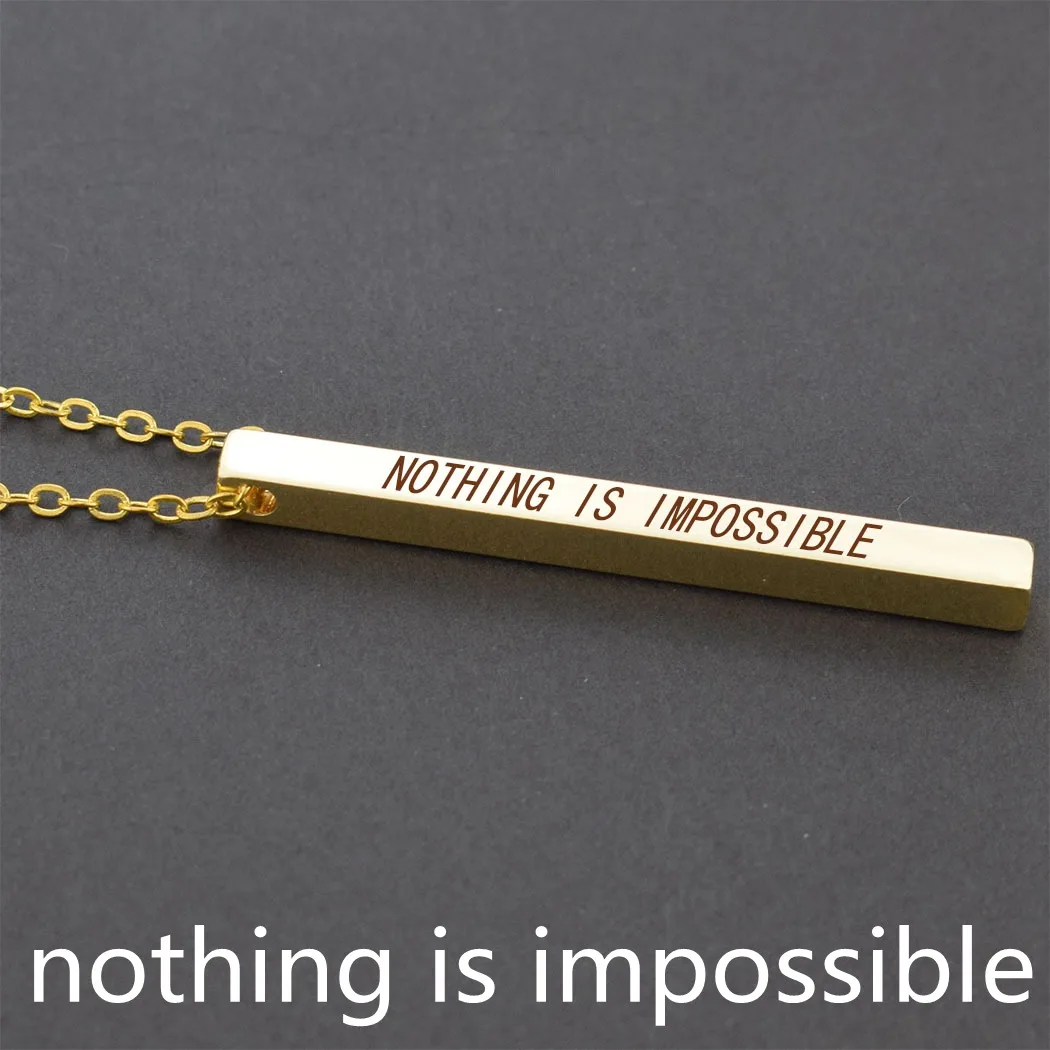 Nothing Is Impossible Inspirational Quote Engraved Bar Necklace Stainless Steel Chain Women Fashion Sweater Necklace Jewelry - Metal Color: GOLD