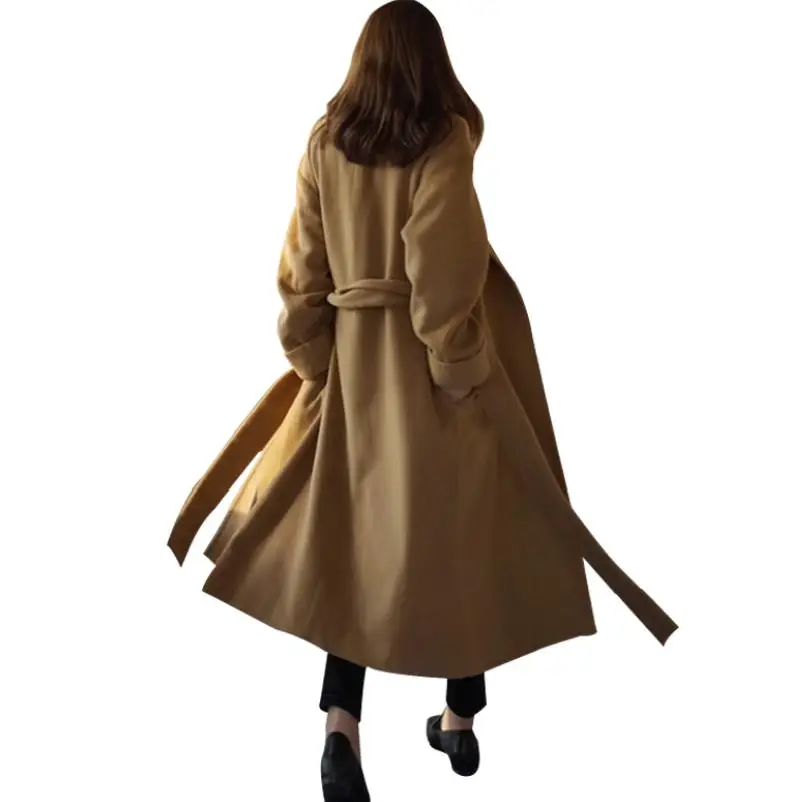 Women woolen Long sleeve Medium-long parka belt Coat