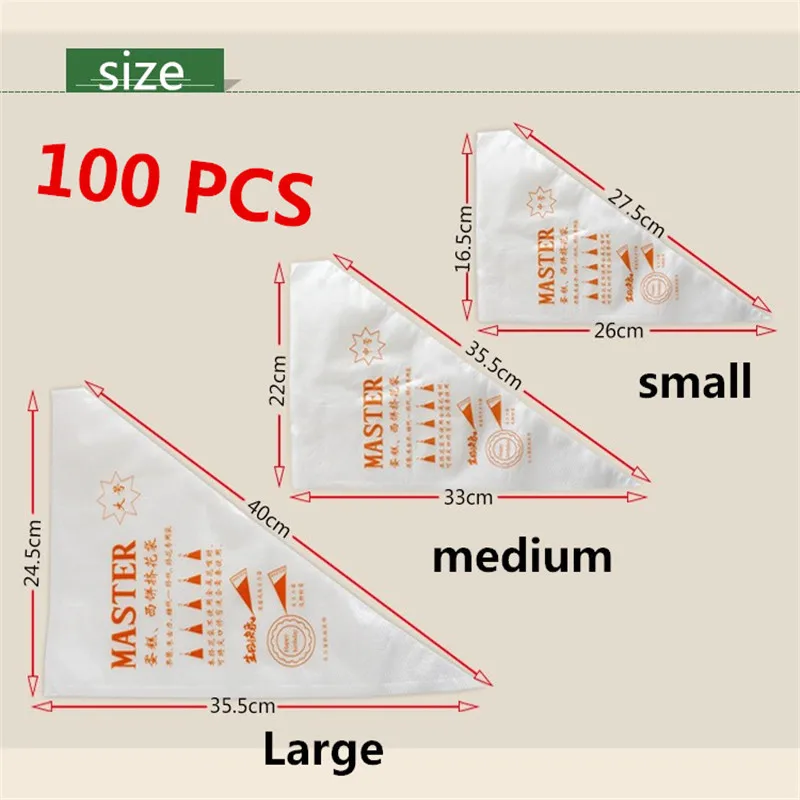 3 Sizes 100Pcs/Set Disposable Pastry Bag Piping Cake Pastry Cupcake