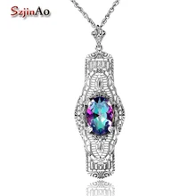 Szjinao Европейский Винтажный кулон для женщин из стерлингового серебра 925 пробы ювелирные изделия огненное мистическое Радужное топаз Универсальный Длинный кулон ожерелье