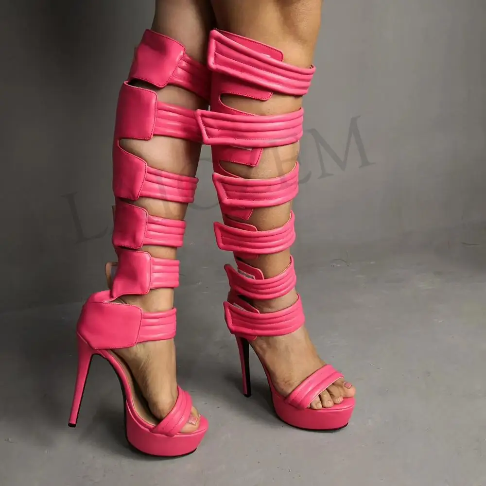 LAIGZEM/новые женские босоножки на высоком каблуке-шпильке босоножки на застежке-липучке женская обувь для трансвеститов Большие размеры 34-52