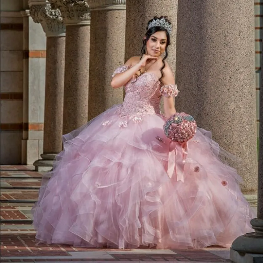 Длинное бальное платье Бальные платья Цветы кружево до сладкий 16 лет для 15 день рождения Vestido De 15 Anos