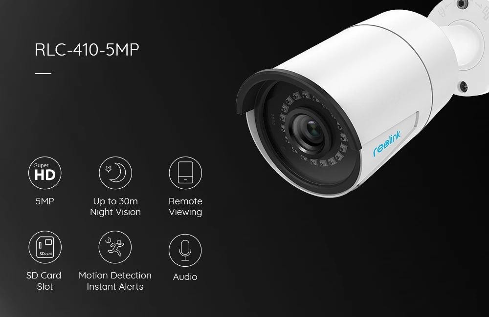 Reolink PoE IP Камера Открытый PoE 5MP слот для карты SD Onvif Встроенный микрофон HD ночного видения удаленного доступа Водонепроницаемый IP66 RLC-410-5MP