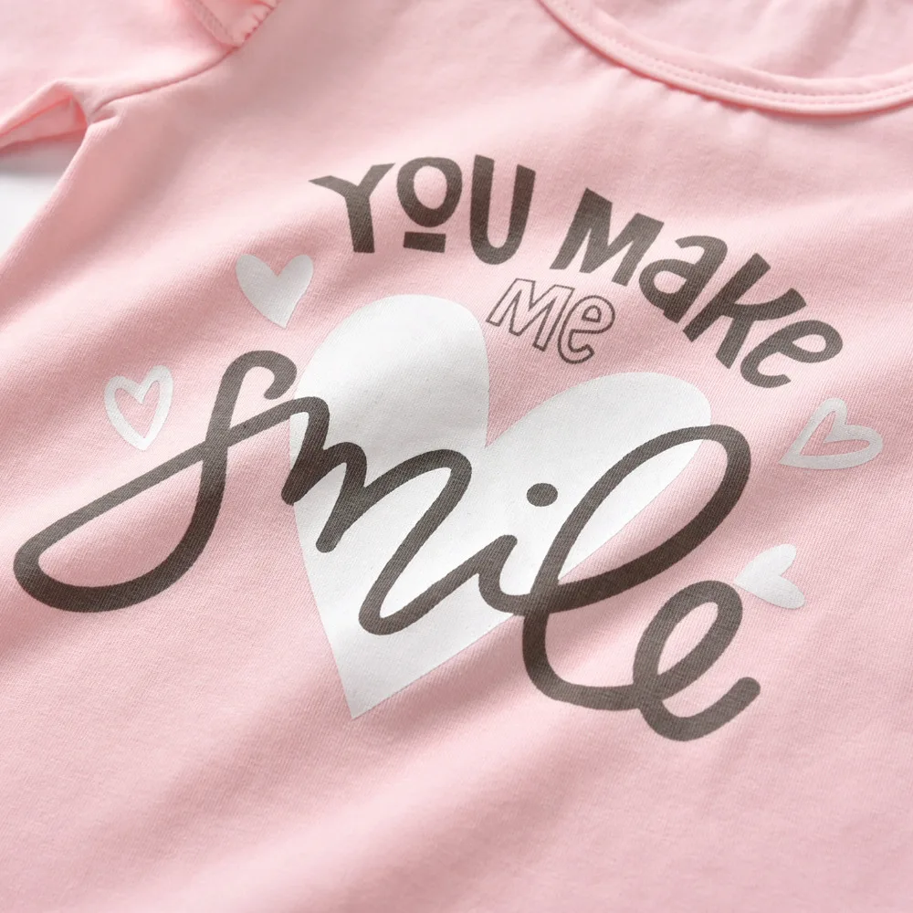 Одежда для младенцев Одежда для новорожденных девочек комплект из 3 предметов, Милый хлопковый комплект одежды для малышей с надписью «You Make Me Smile», футболка+ штаны+ повязка на голову