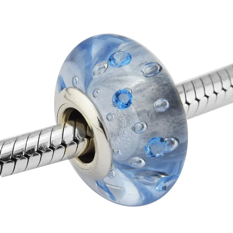 

Beads 100% 925 Sterling Silver Ice Drops Murano Glass Charm, Blue CZ for Jewelry Making Fit Bracelets DIY SP5040