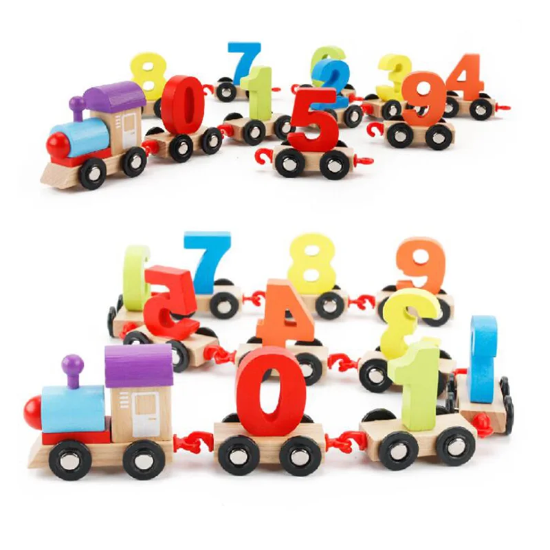 

Wood Puzzle Toy 3D Trains Building Kits Colorful Wooden Digital Puzzle Toy Educational Learning Toy for Kids