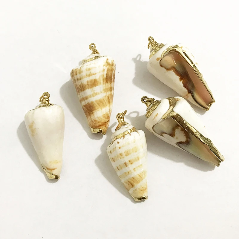 

5pcs/Lot Natural Seashell 20x40MM Eletroplated Trumpet Shell Conch Shell Pendant DIY Jewelry Making 2019