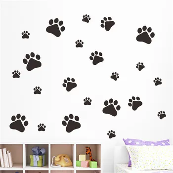 DIY Funny Dog Cat Paw Print poster for kids room home decal Wall Stickers cabinet door Food Dish Kitchen Bowl Car sticker decor