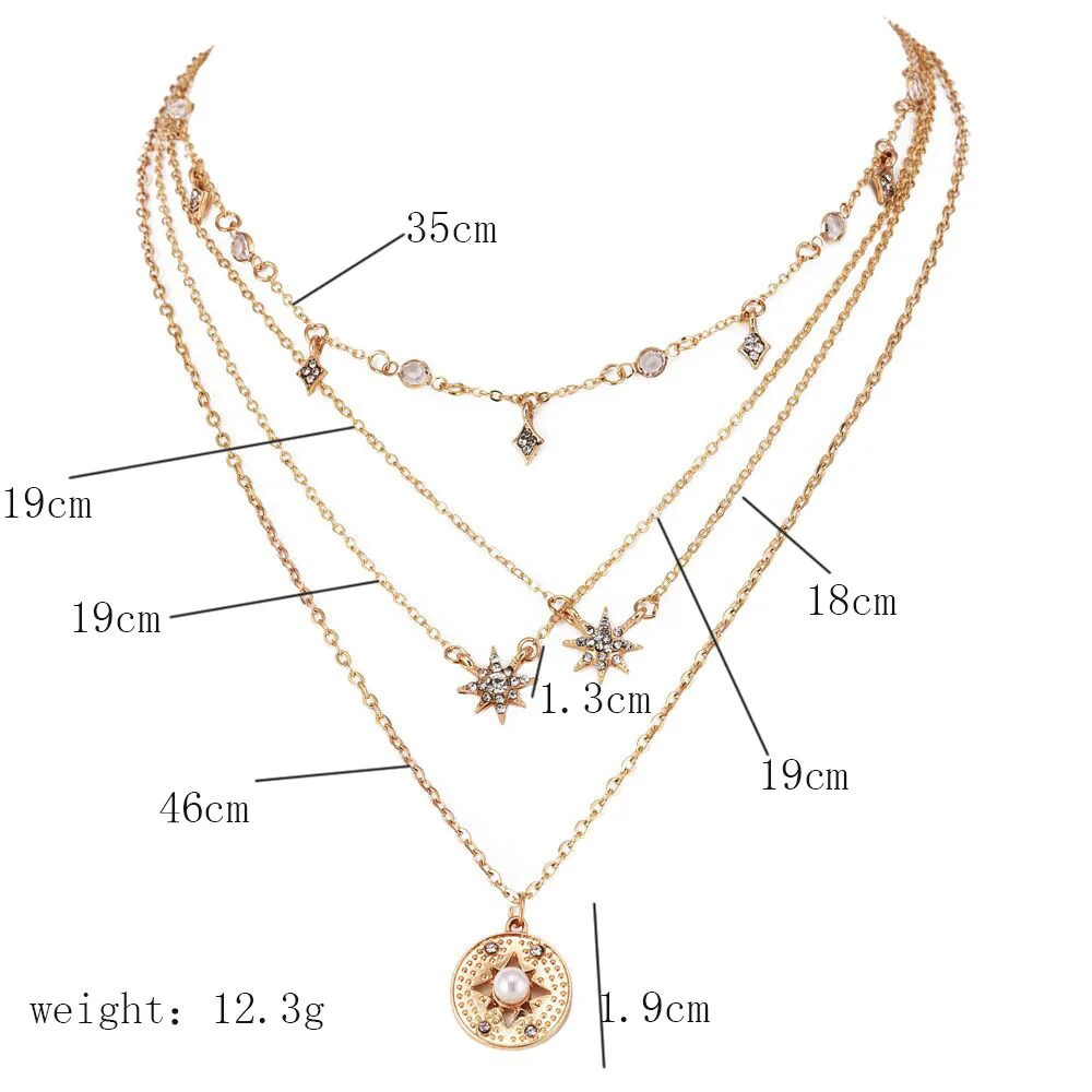 Колье золотого цвета ожерелье Короткие Многослойные Бусины кисточкой женское ожерелье s& Подвески кристаллическая звезда ювелирные изделия, чокеры A251
