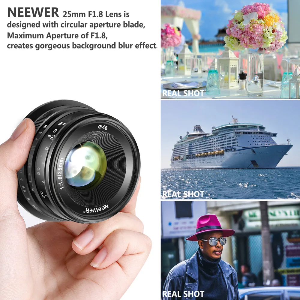 Фиксированный объектив Neewer 25 мм f/1,8 с ручным фокусом для цифровых беззеркальных камер sony E-Mount A6500, A6300, A6100, A5000, A5100