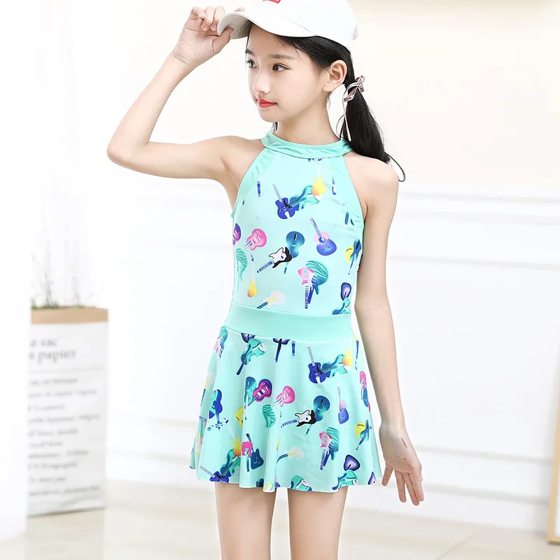 Girls One Piece Swimsuits Skirt Suit Print Flowers Children Swimwear Princesss Kids Beach Dress Bathing Suits Hot Spring Clothes