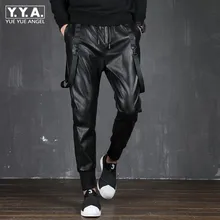 Брюки из искусственной кожи мужские уличные облегающие брюки-карандаш черные брюки-шаровары в стиле хип-хоп мужские байкерские кожаные брюки