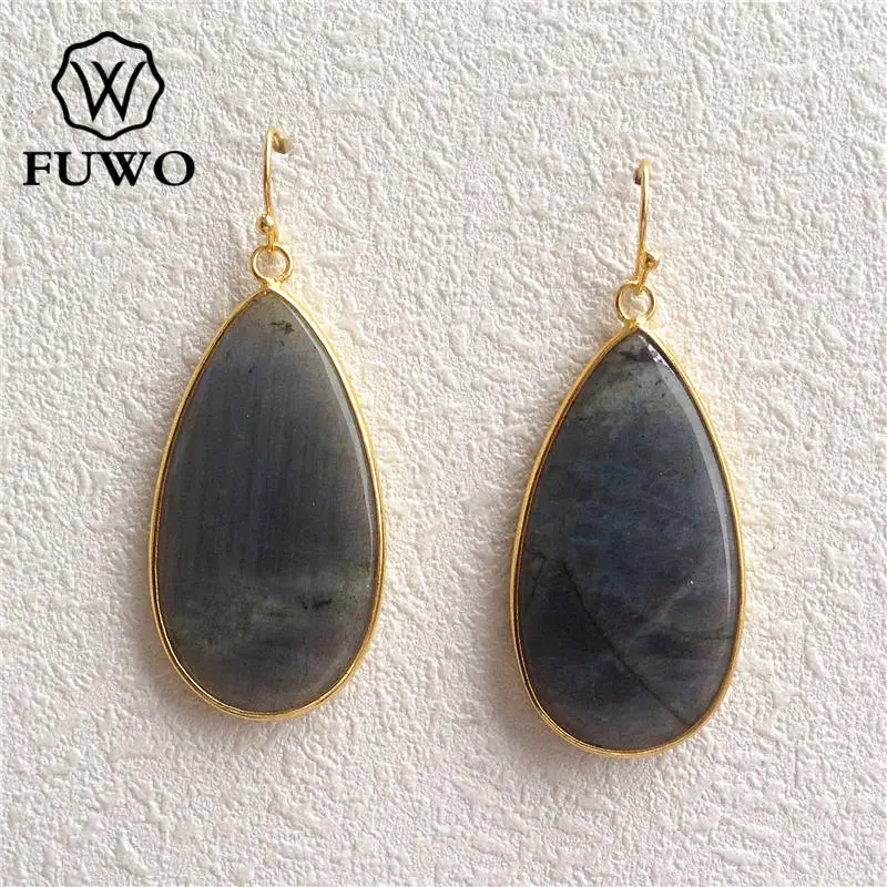 Серьги-подвески FUWO ER009 из бирюзового Лабрадорита в форме слезы натурального