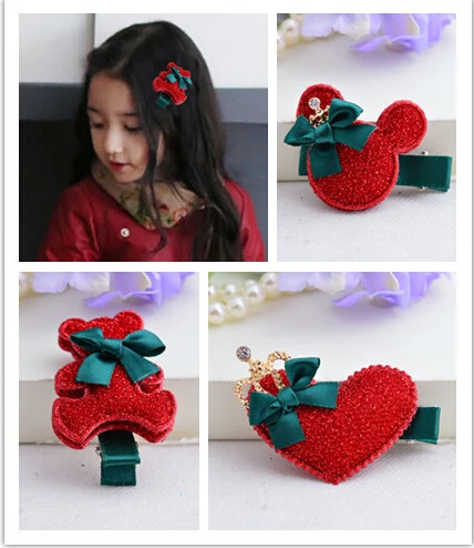 

Lovely Cartoon Mickey Hairpins For Baby Girls Christmas Red Heart Hair Clips Fringe Hair Ornament Headdress New Year Gifts