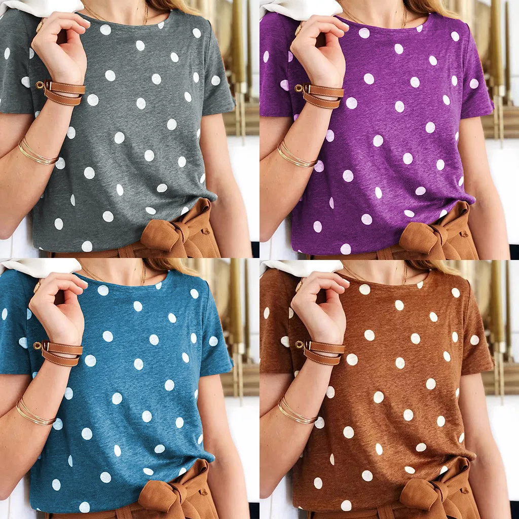 

2019 Tshirt Women Wave Point Casual Loose T-shirt Short Sleeve Sport Pullover Tunic Camiseta Mujer Top Women Harajuku T Shirt