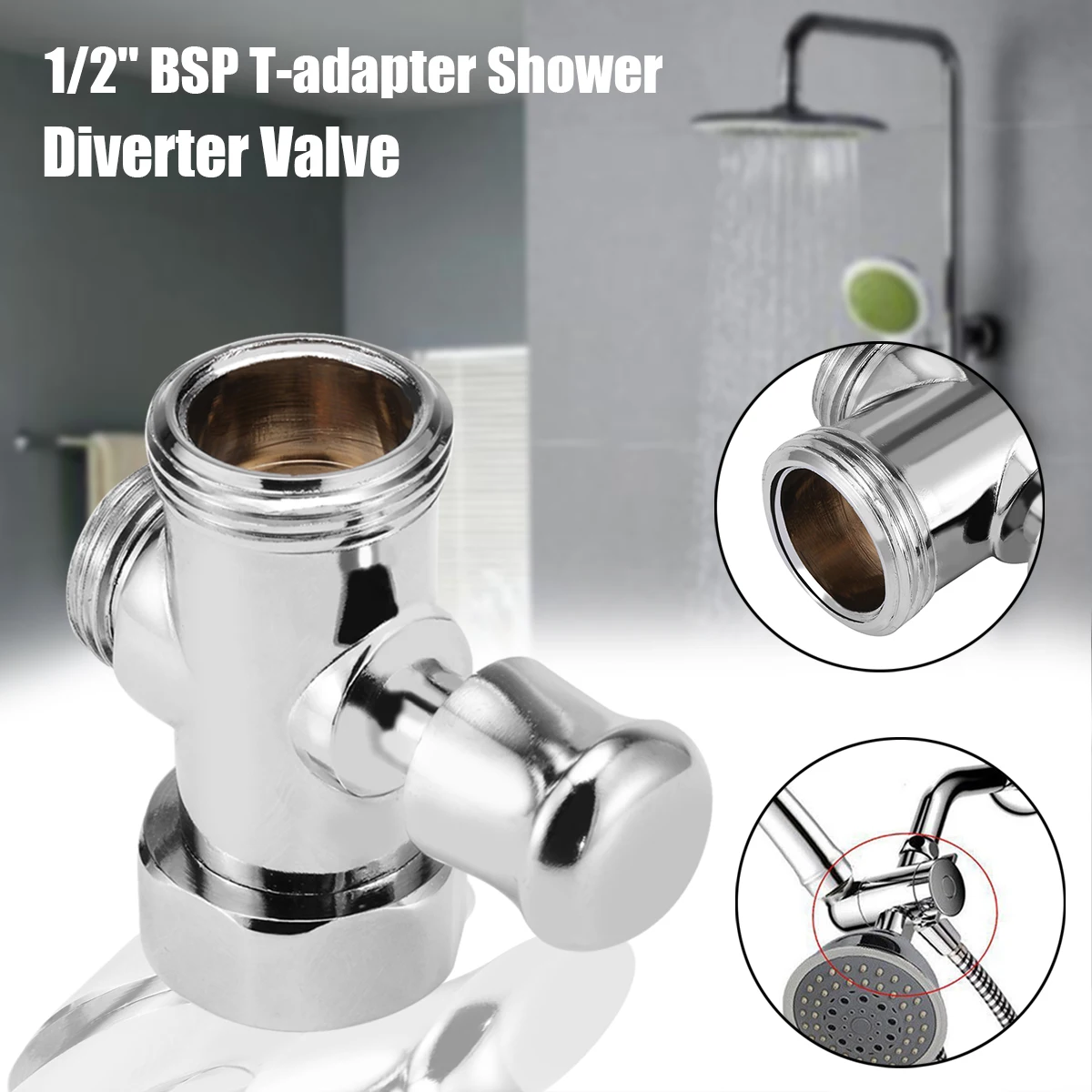 3 Way Shower Diverter Valve Bathroom Toilet Bidet 3/4" and 1/2" BSP Connections T-adapter Shower Head Sprinkler Water Shunt