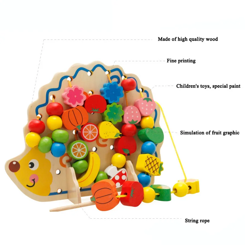 Для раннего развития головоломка Монтессори игрушка деревянный Ежик фрукты шарик лабиринт
