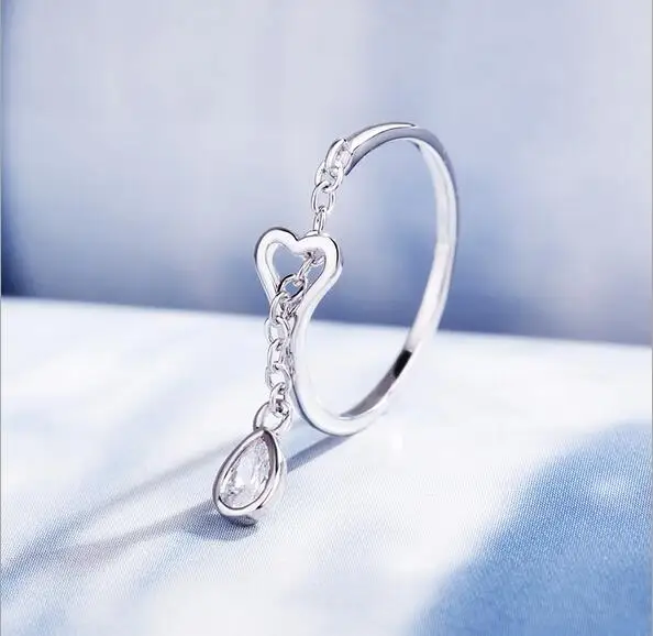 

Unique silver color new design crystal heart water drop opening ring for women girl party finger jewelry beauty adjustable ring