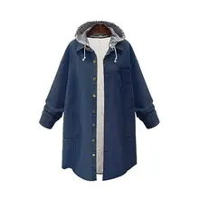 CFYH новые зимние ковбойские женские куртки длинные плотные теплые свободные пальто с капюшоном из овечьей шерсти Модная Джинсовая Верхняя одежда