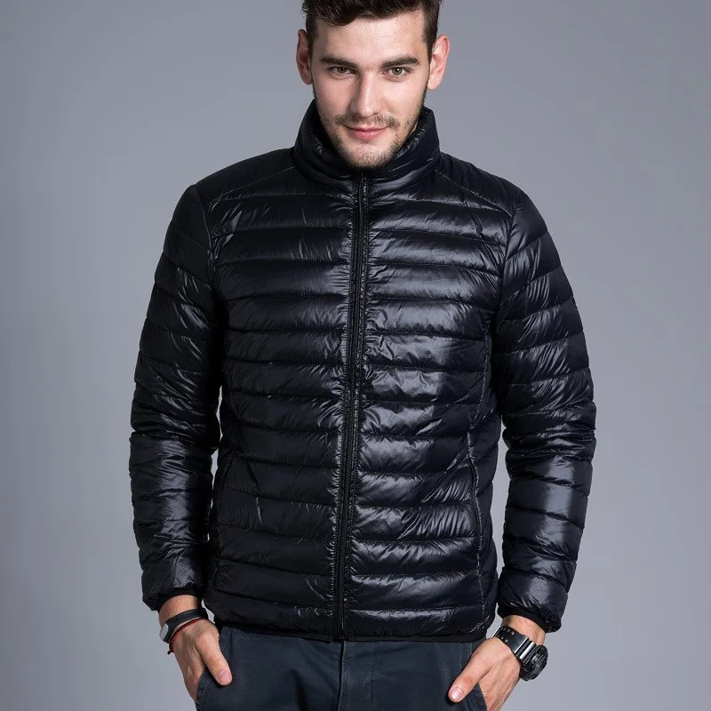 Winter Padded Jacket Men's Thin Duck Down Collar Casual Warm Coats Outerwear Parka Plus Size 5XL 6XL