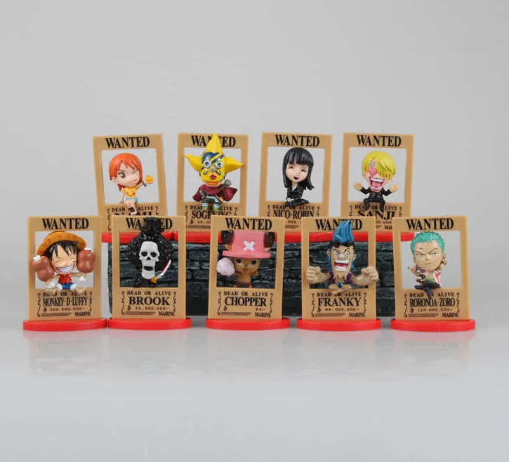 Free Shipping Cute 3" One Piece Anime The Straw Hats 9 Members Wanted Ver. PVC Action Figure