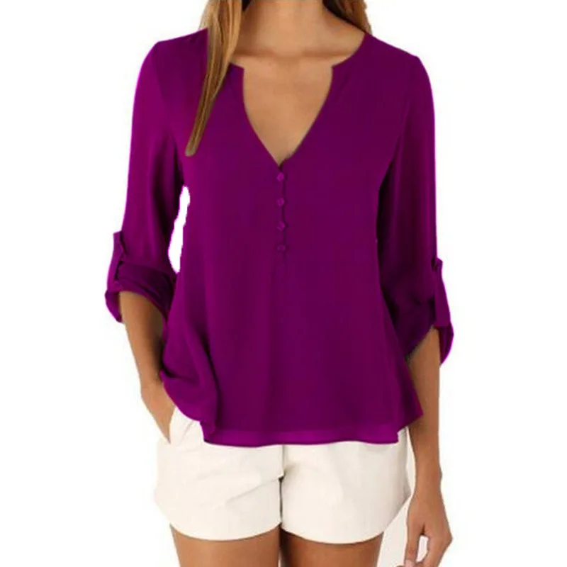 Fashion Thin 11 Color Female Chiffon Shirts Women Summer Casual Top Plus Size S-5XL Loose Long sleeve  And Light Chiffon Blouse