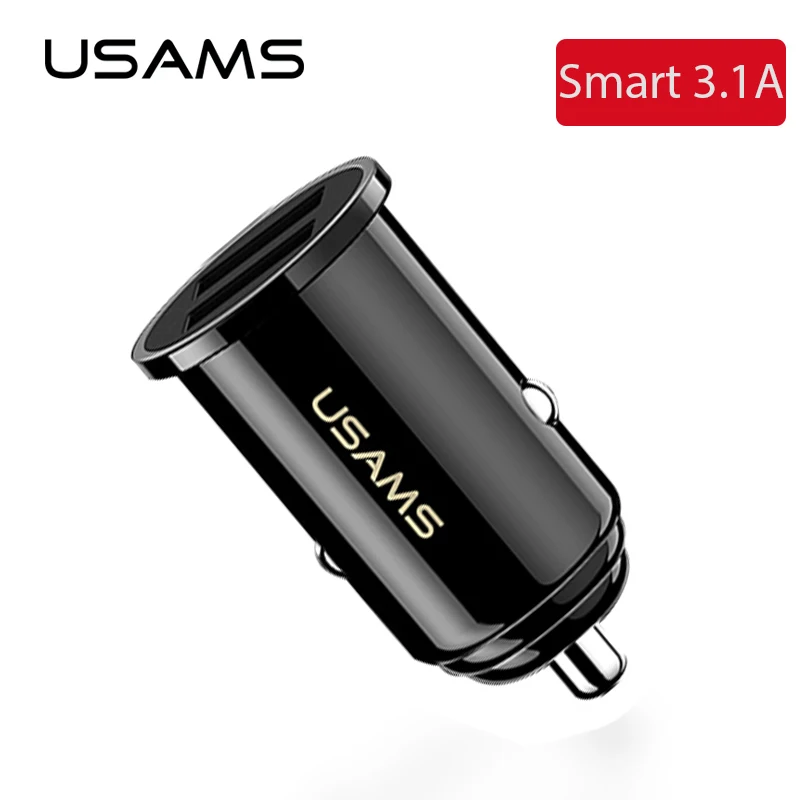 USAMS 3.1A Mini Car Charger For iPhone Samsung Xiaomi Fast Car Charging Dual USB Car Phone Charger Adapter Mobile Phone Charger