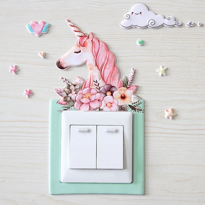 

Switch Sticker Animal Unicorn Cover Cartoon Room Decor 3D Wall Silicone On-off Switch Luminous Light Switch Outlet Wall Sticker