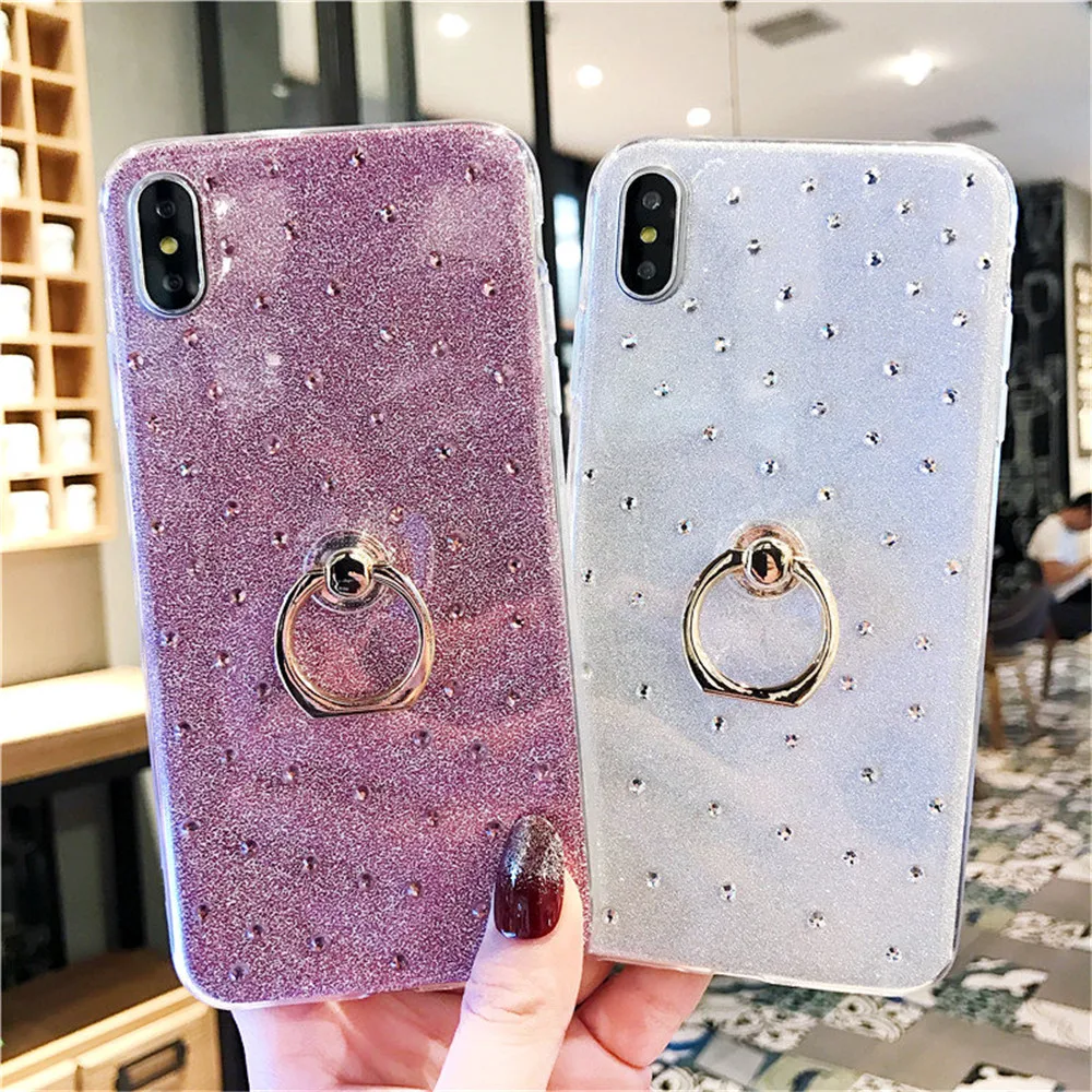 

NEW TPU Glitter Ring Buckle Back Fitted Case For iphone5/5C/6plus/7G/8plus,Starry Rhinestone Cover For iphoneX/XS/XR/XSMax Case